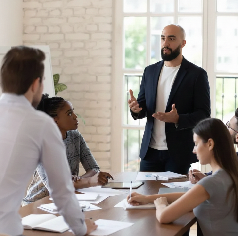J.R. Hernandez leading a workshop on emotional intelligence and burnout recovery